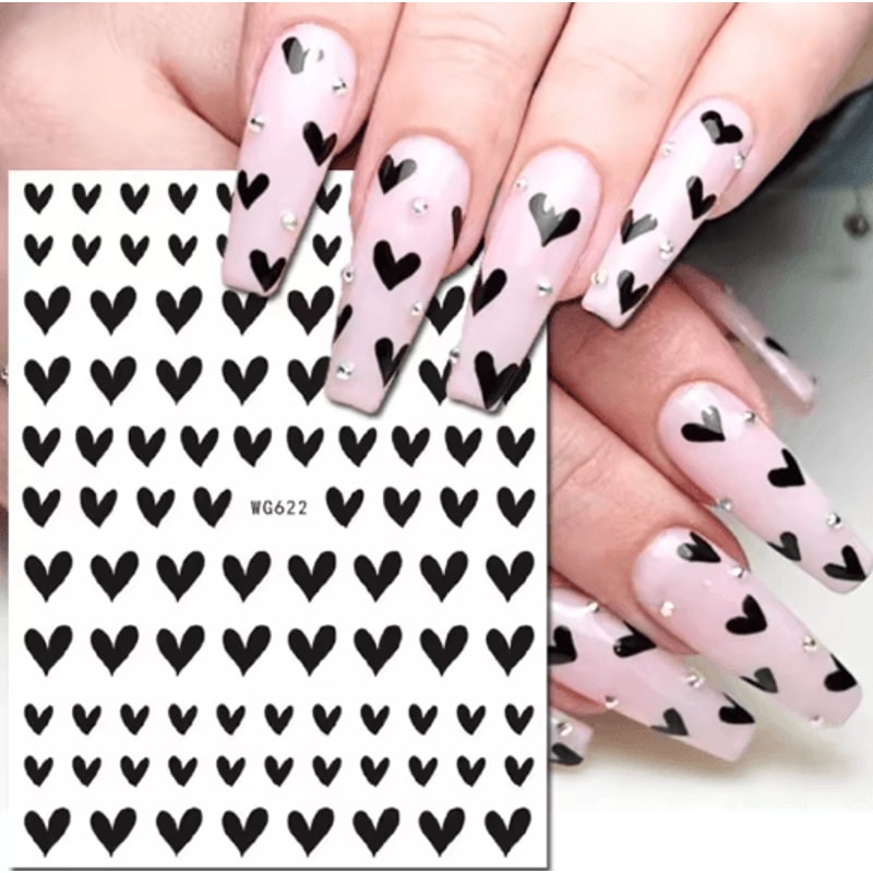3D Nail Art Stickers Set Love Hearts Stars And Clouds French Tip Decals 14
