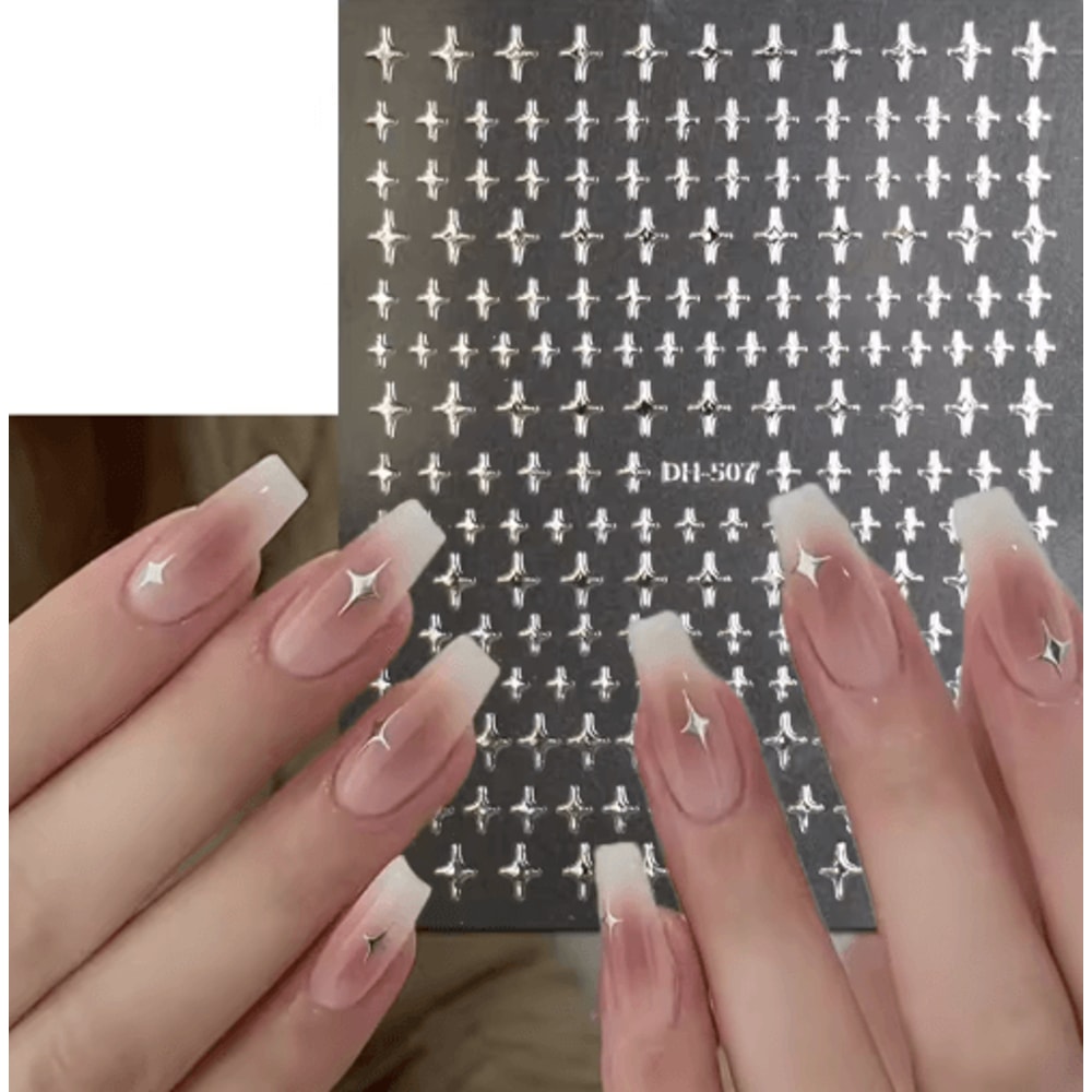 3D Nail Art Stickers Set Love Hearts Stars And Clouds French Tip Decals 18