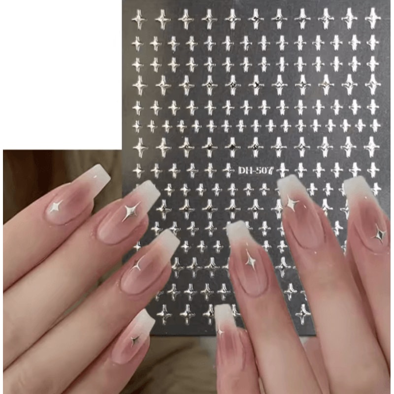 3D Nail Art Stickers Set Love Hearts Stars And Clouds French Tip Decals 18