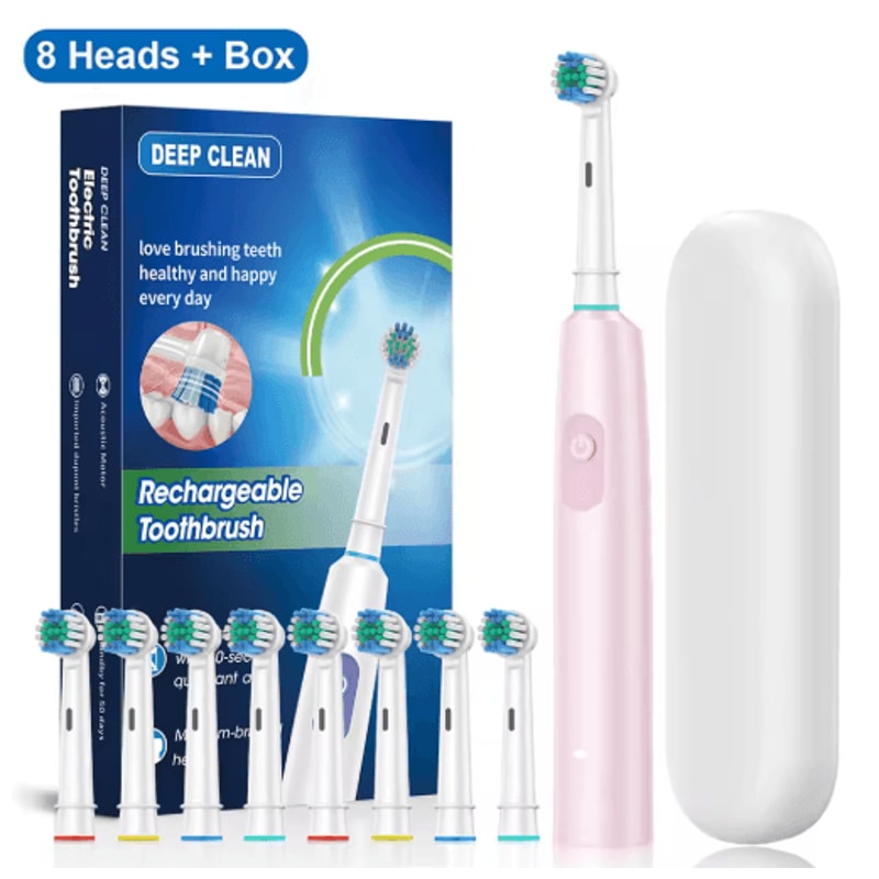 Rotary Rechargeable Electric Toothbrush For Adults 8 Soft Brush Heads 1