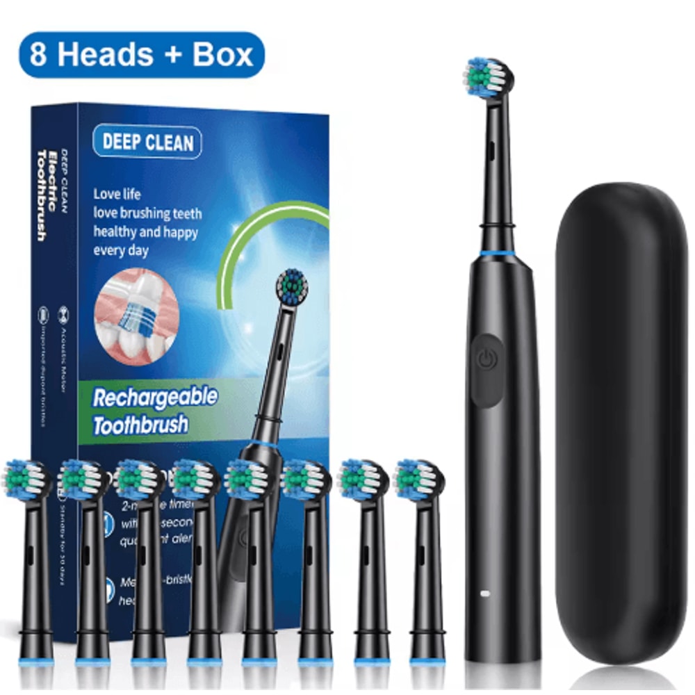 Rotary Rechargeable Electric Toothbrush For Adults 8 Soft Brush Heads 3
