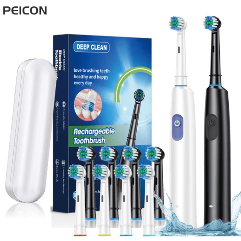 Rotary Rechargeable Electric Toothbrush For Adults 8 Soft Brush Heads 0