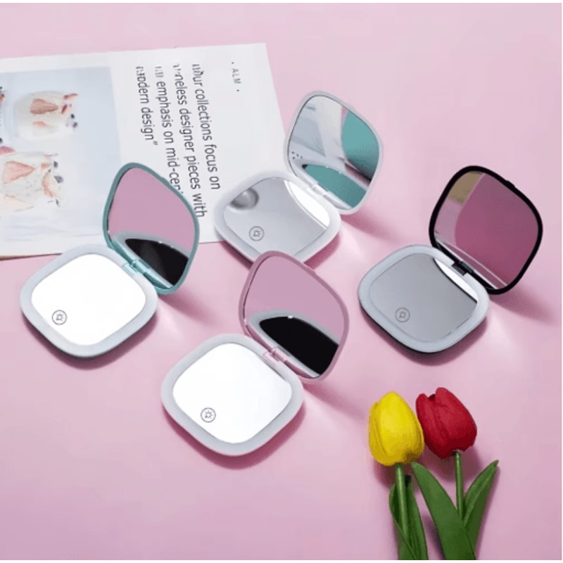 DoubleSided LED Makeup Mirror Adjustable Color 3 Magnification Portable USB Charging 6