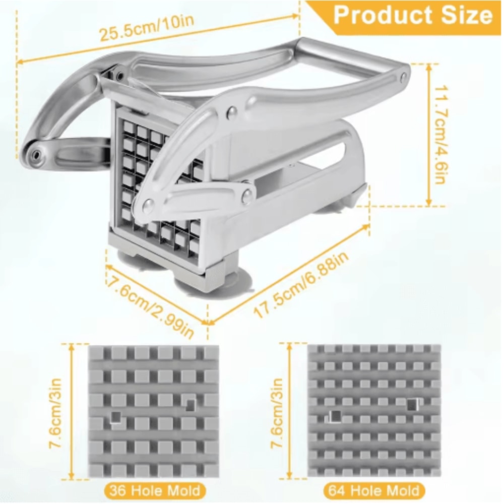 Stainless Steel 4in1 Manual Potato Cutter French Fries Slicer Dicer 4