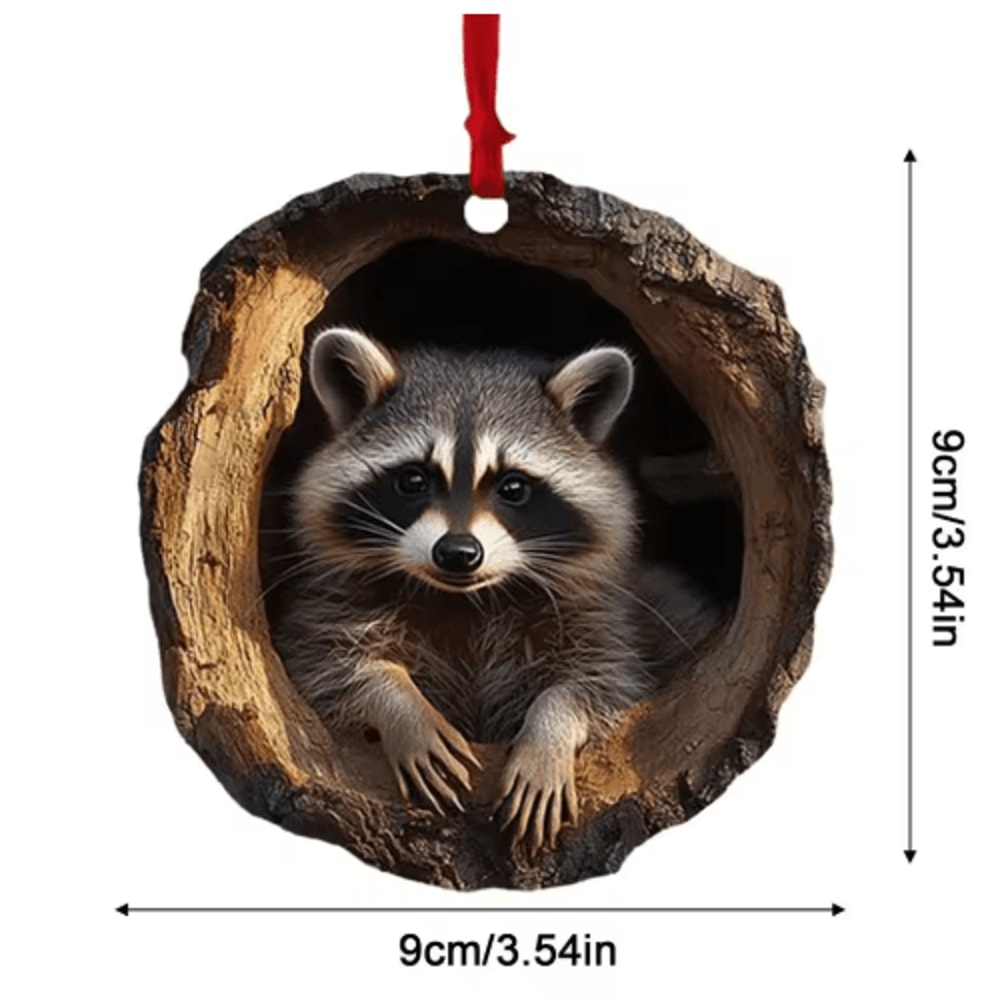 Animal Christmas Acrylic Pendant Ornament Raccoon Owl Squirrel Bunny Bird 2D Design 6