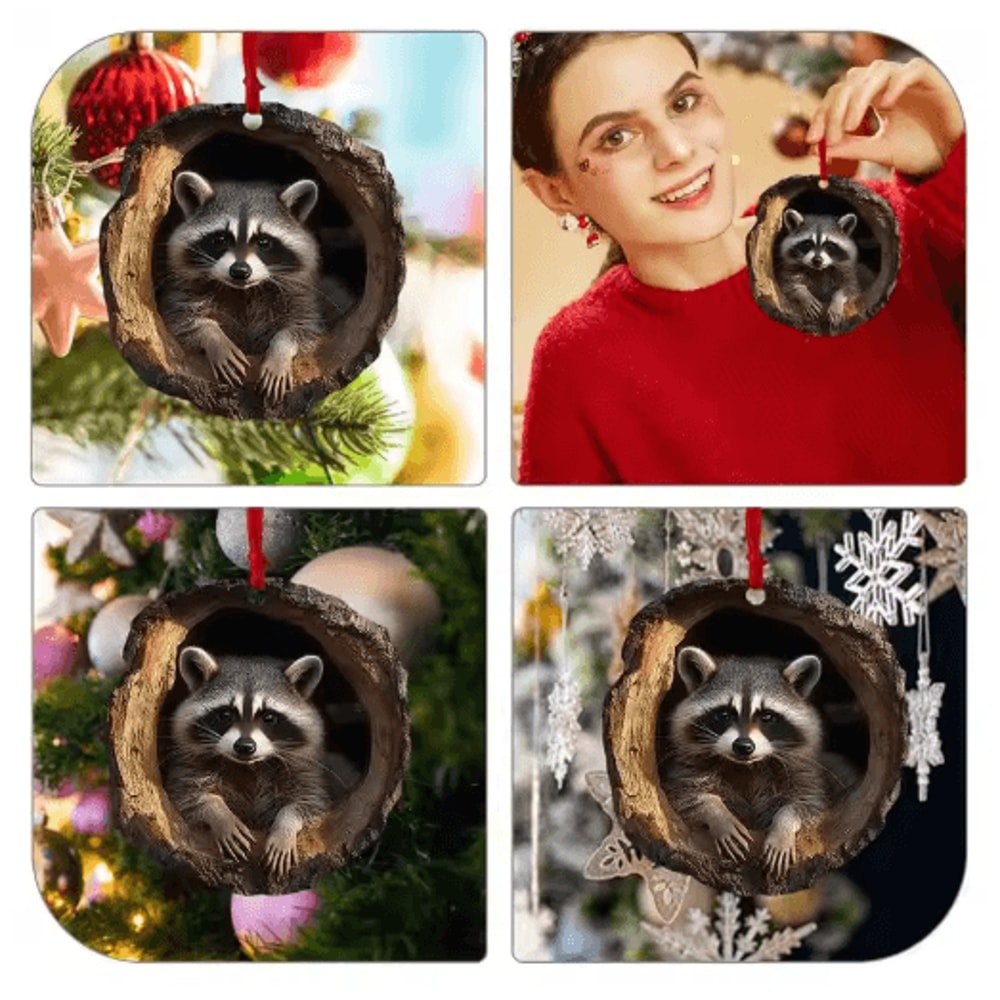 Animal Christmas Acrylic Pendant Ornament Raccoon Owl Squirrel Bunny Bird 2D Design 7