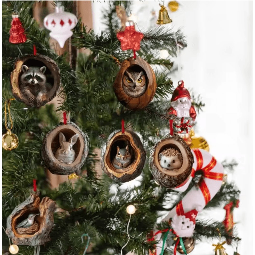 Animal Christmas Acrylic Pendant Ornament Raccoon Owl Squirrel Bunny Bird 2D Design 9