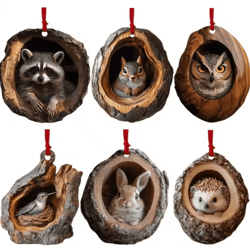 animal christmas acrylic pendant ornament – raccoon, owl, squirrel, bunny & bird (2d design)
