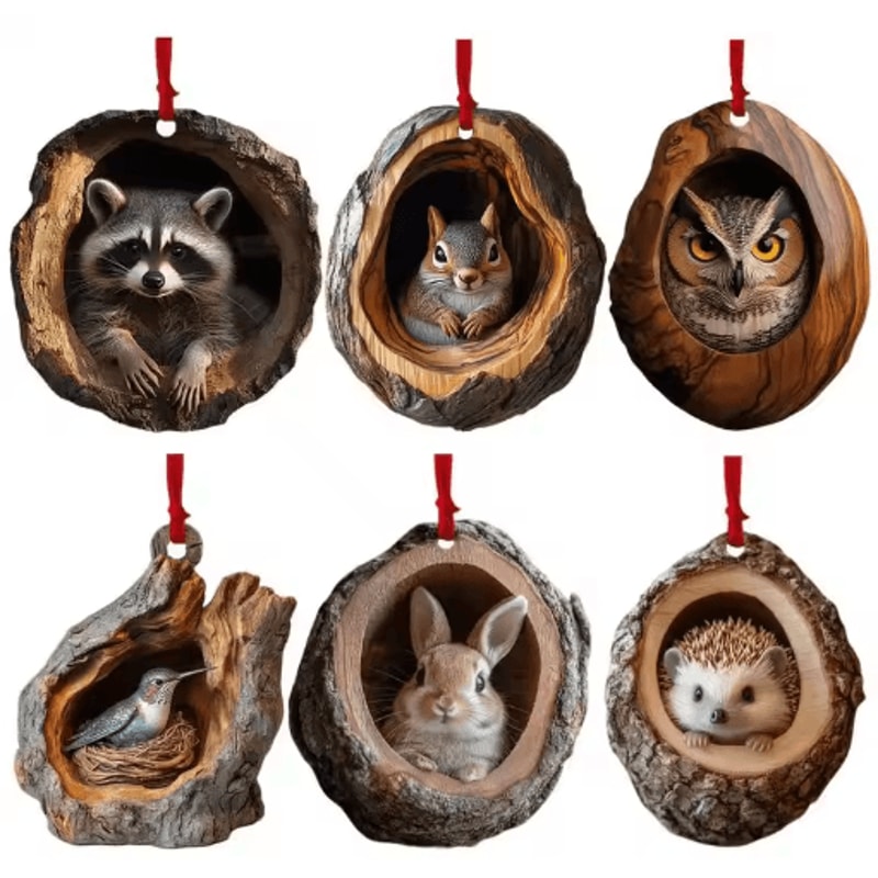 Animal Christmas Acrylic Pendant Ornament Raccoon Owl Squirrel Bunny Bird 2D Design 0