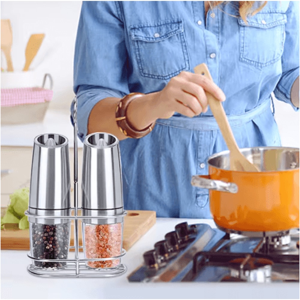 Electric Pepper Mill Set Automatic Gravity Salt And Spice Grinder With LED Light 4