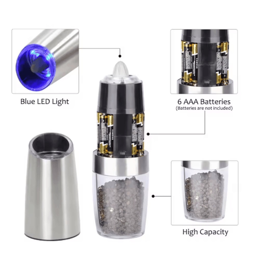 Electric Pepper Mill Set Automatic Gravity Salt And Spice Grinder With LED Light 7