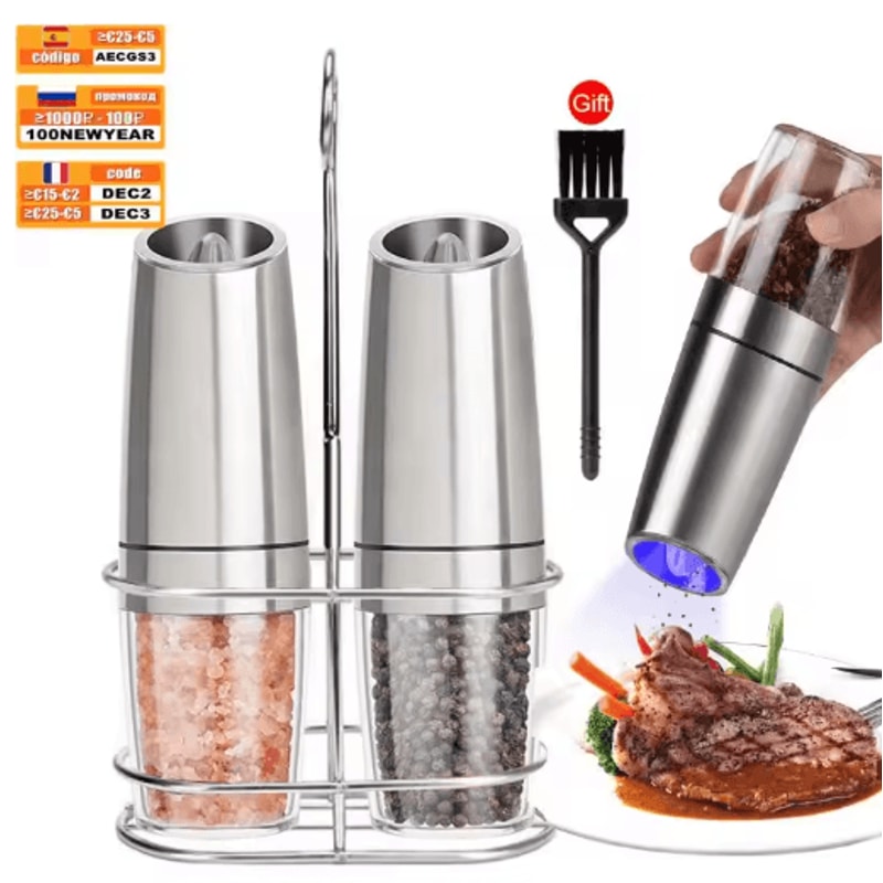 Electric Pepper Mill Set Automatic Gravity Salt And Spice Grinder With LED Light 0