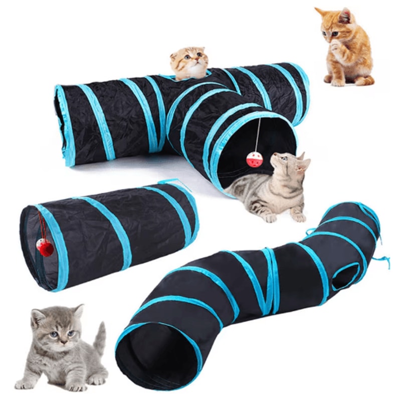Foldable Cat Play Tunnel Breathable Indoor Cat Toy With Crinkle Paper 0