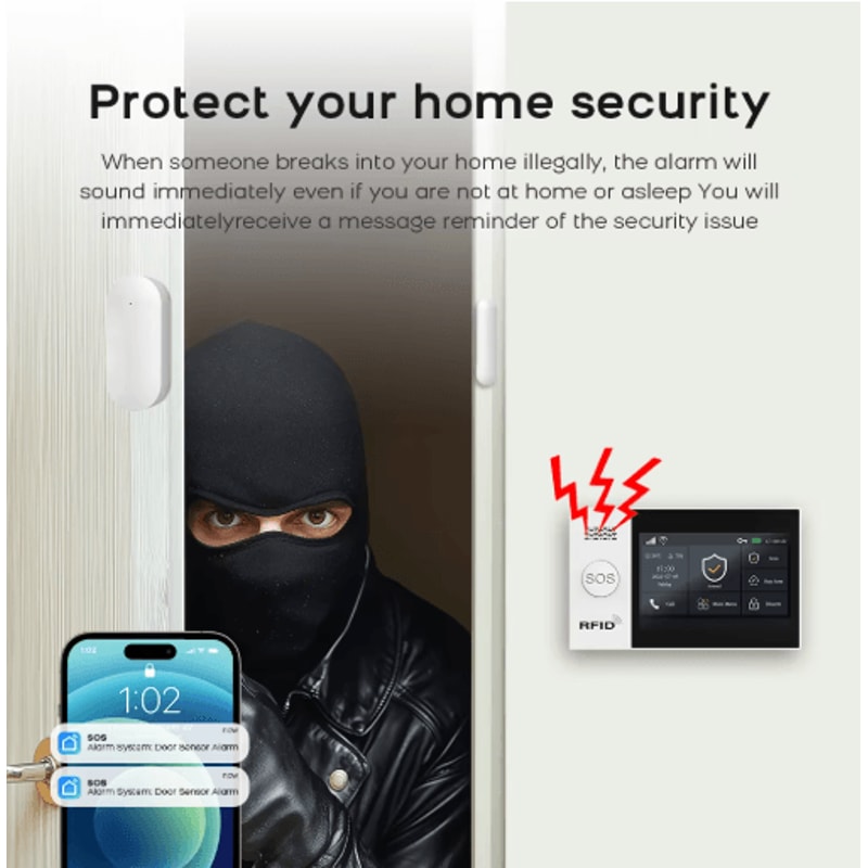 PGST PG107 4G Wireless Home Alarm System Smart WiFi Security With 43 Touch Screen 8