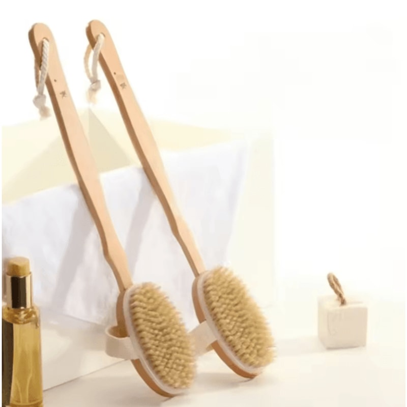 Natural Bristle Back Scrubber Shower Brush Long Wooden Handle Exfoliating Bath Brush 2