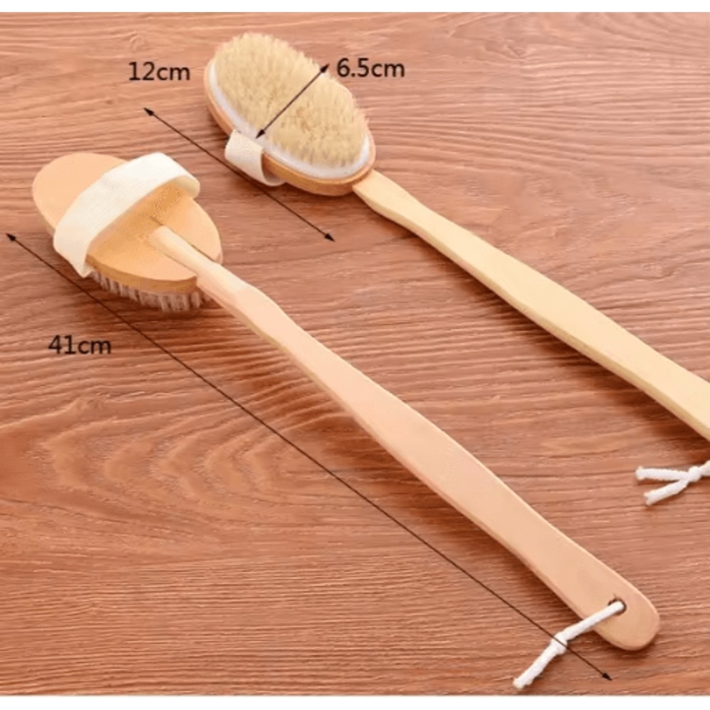 Natural Bristle Back Scrubber Shower Brush Long Wooden Handle Exfoliating Bath Brush 3