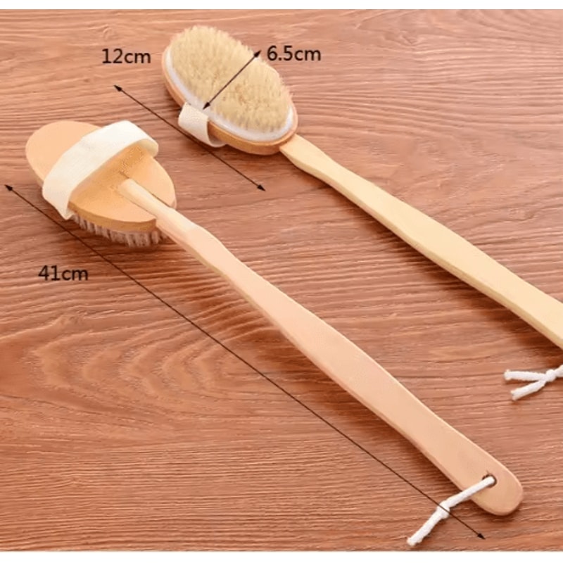 Natural Bristle Back Scrubber Shower Brush Long Wooden Handle Exfoliating Bath Brush 3