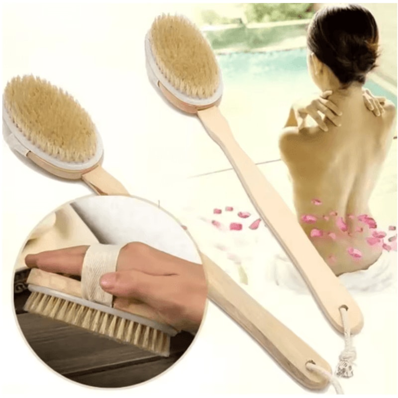 Natural Bristle Back Scrubber Shower Brush Long Wooden Handle Exfoliating Bath Brush 5