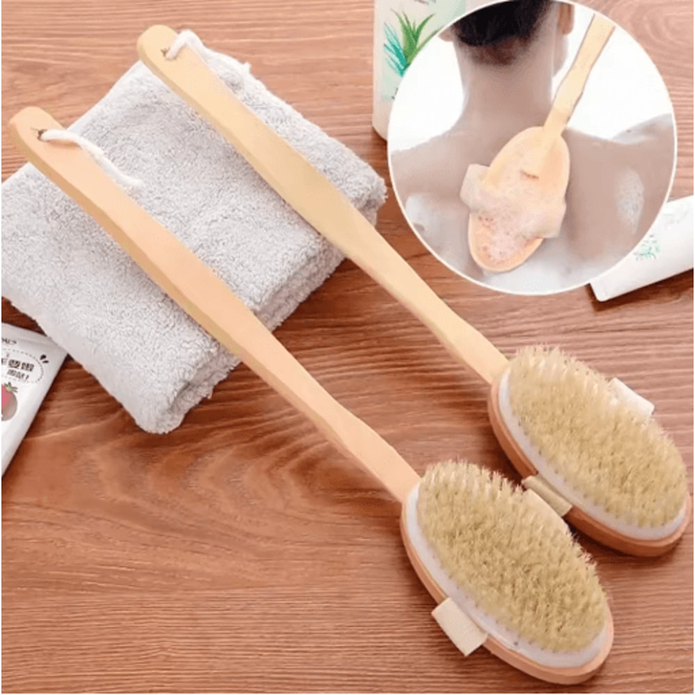 Natural Bristle Back Scrubber Shower Brush Long Wooden Handle Exfoliating Bath Brush 7