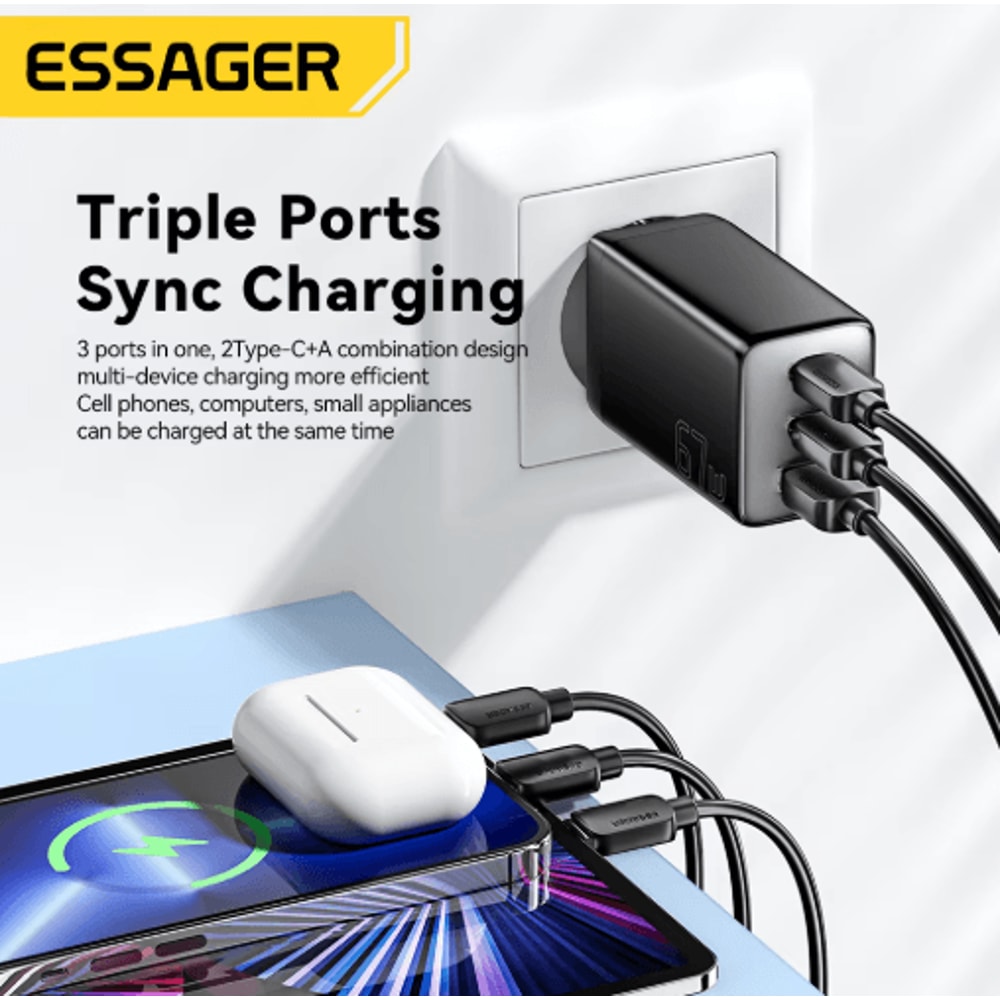 Essager 67W GaN USBC Charger PD 30 QC 30 Fast Charger For Phones Laptops 5