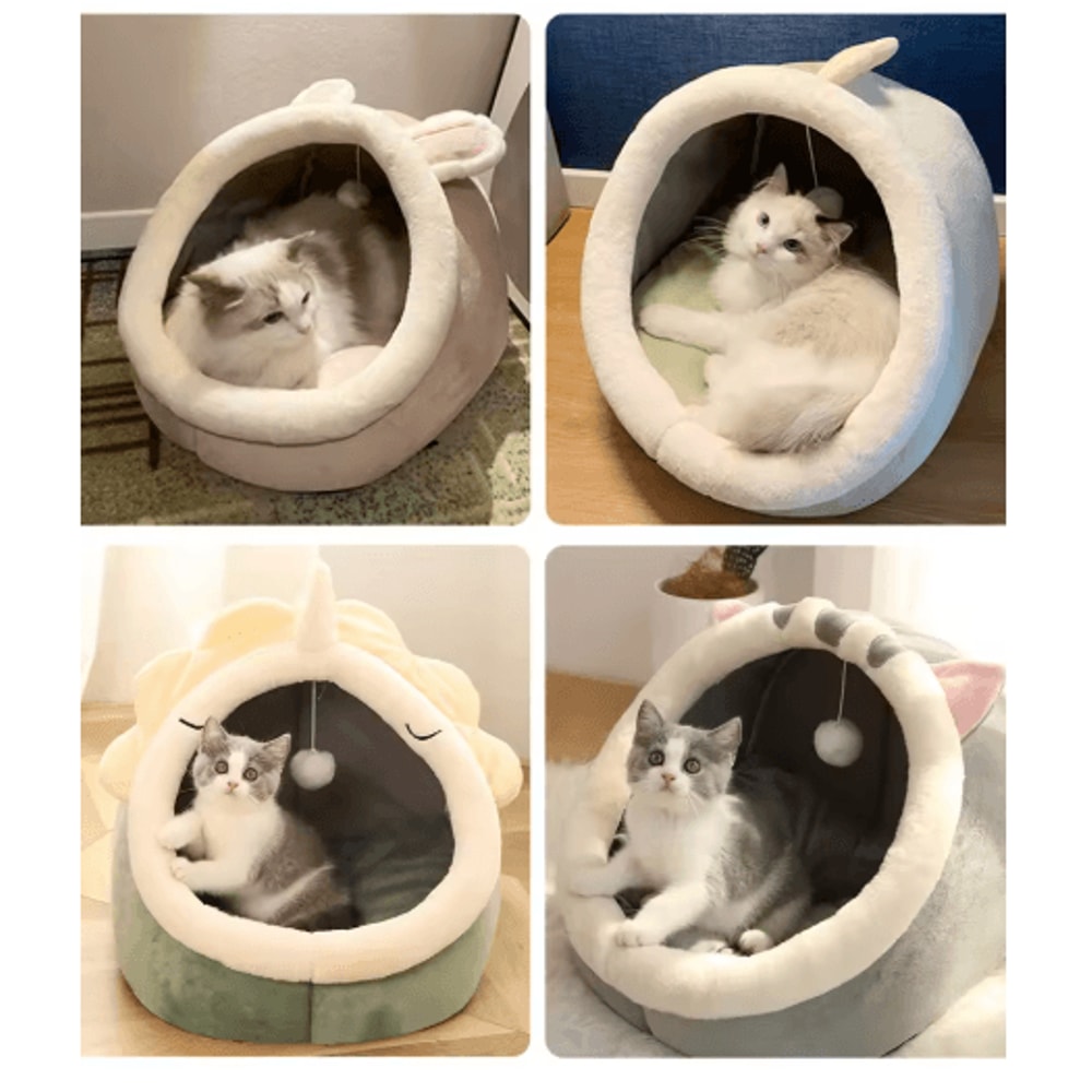 Deep Sleep Cartoon Cat Bed Foldable Cave Pet Bed For Cats Small Dogs 0