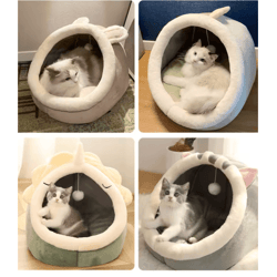 deep sleep cartoon cat bed – foldable cave pet bed for cats & small dogs