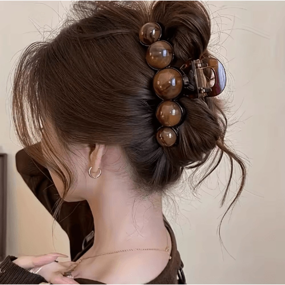 Retro Gradient Beaded Hair Claw Clip 11cm Geometric Shark Hairpin 0