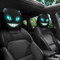 Smiling Cat Car Seat Headrest Pillow Covers 2pcs Black With Glowing Blue Eyes 0
