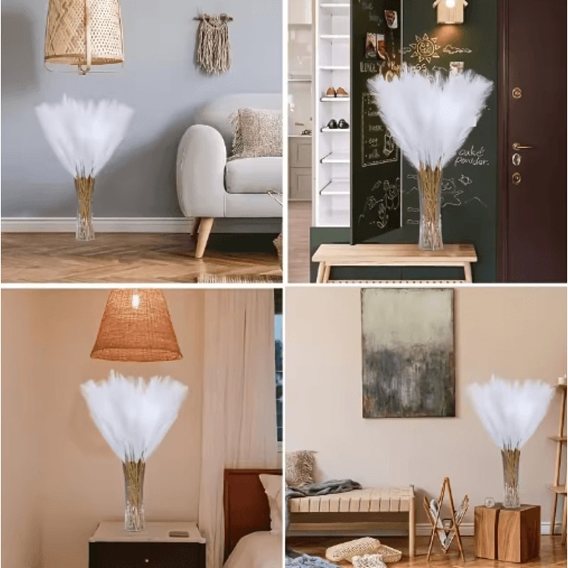 White Artificial Pampas Reed Decor Elegant Reed Grass Stems 10pcs 4