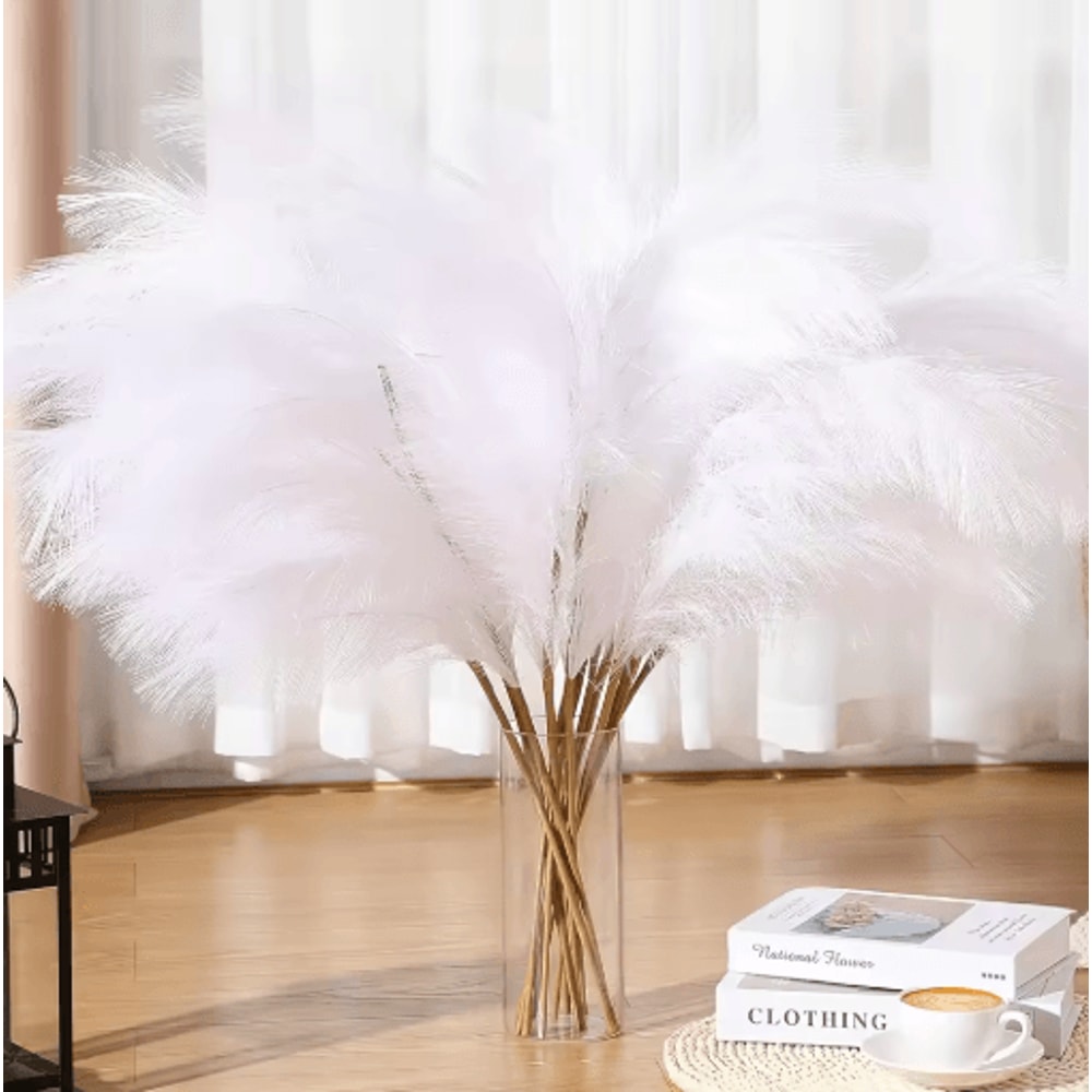 White Artificial Pampas Reed Decor Elegant Reed Grass Stems 10pcs 5