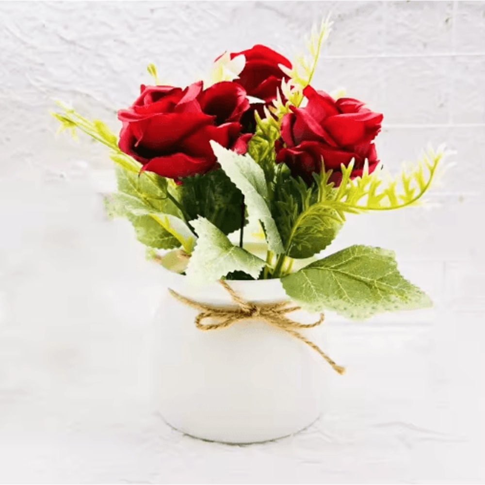 Artificial Potted ThreeRose Bonsai Elegant Desktop Flower Decor 3