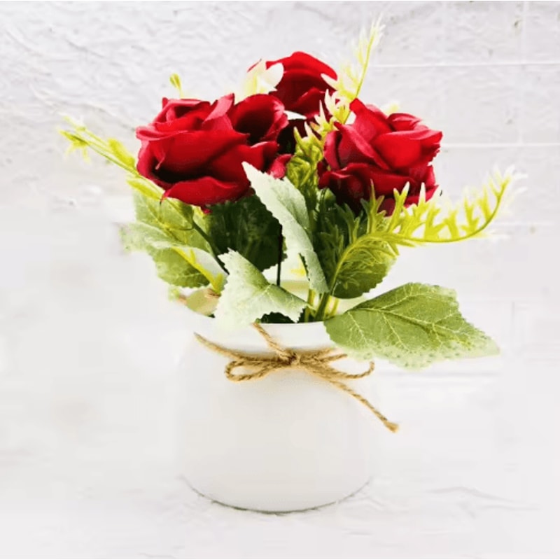 Artificial Potted ThreeRose Bonsai Elegant Desktop Flower Decor 3