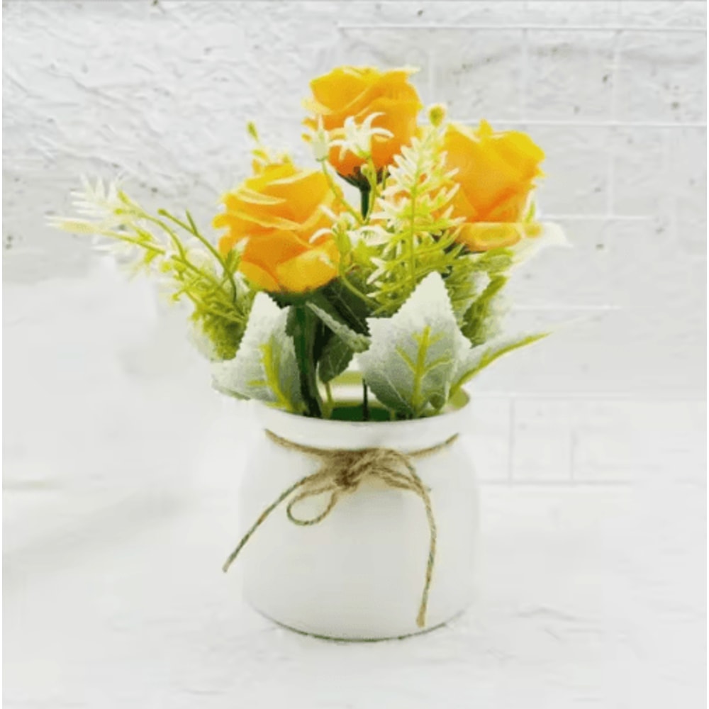 Artificial Potted ThreeRose Bonsai Elegant Desktop Flower Decor 5