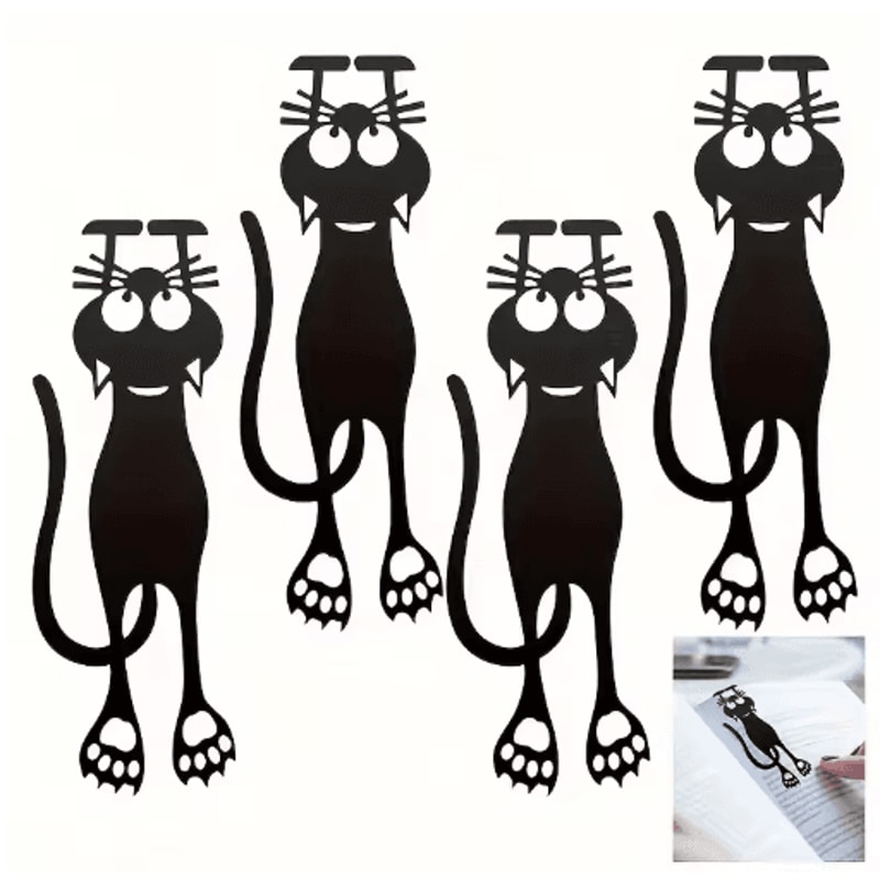Acrylic HollowedOut Black Kitten Bookmarks Creative Hanging Page Markers 3pcs 3