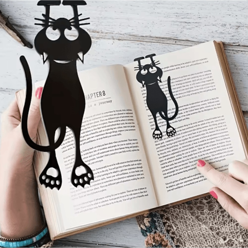 Acrylic HollowedOut Black Kitten Bookmarks Creative Hanging Page Markers 3pcs 0