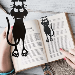 acrylic hollowed-out black kitten bookmarks – creative hanging page markers (3pcs)