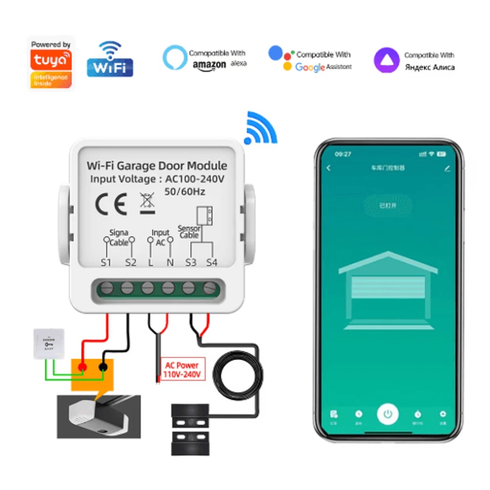 WG01 Tuya Smart Life Garage Door Opener Dry Contact Smart Switch With Voice Control 6