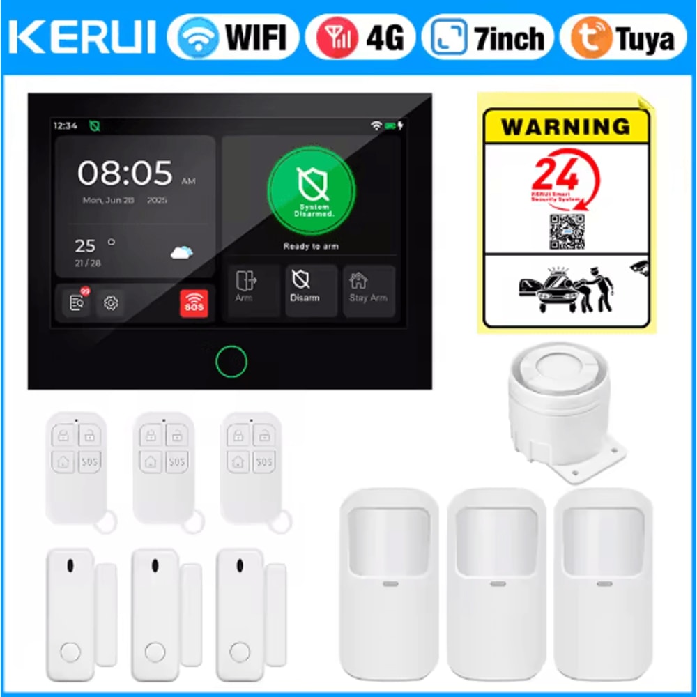 KERUI 4G WiFi Smart Home Alarm System 7 IPS Touchscreen Security Hub 4