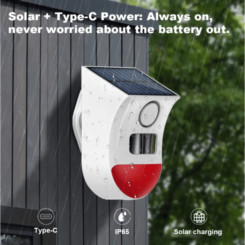 Solar PIR Sensor Alarm Tuya WiFi Outdoor Wireless Strobe Siren 4