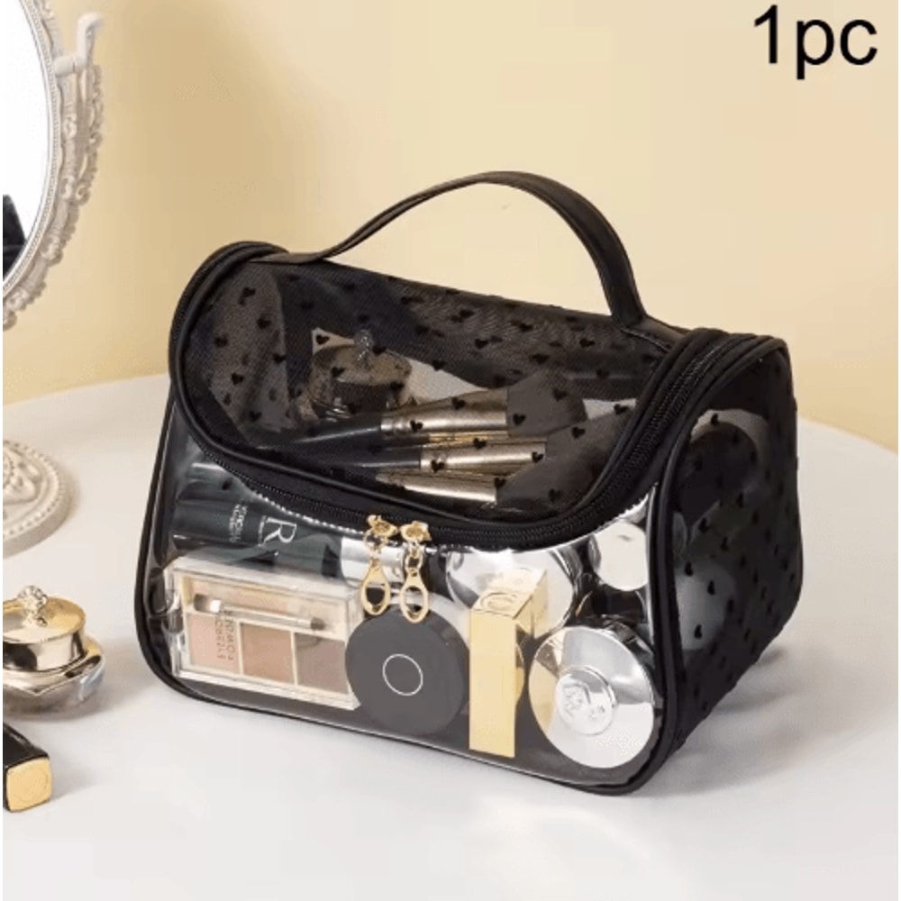 LargeCapacity Heart Mesh Makeup Bag Frosted Transparent Cosmetic Travel Pouch 2