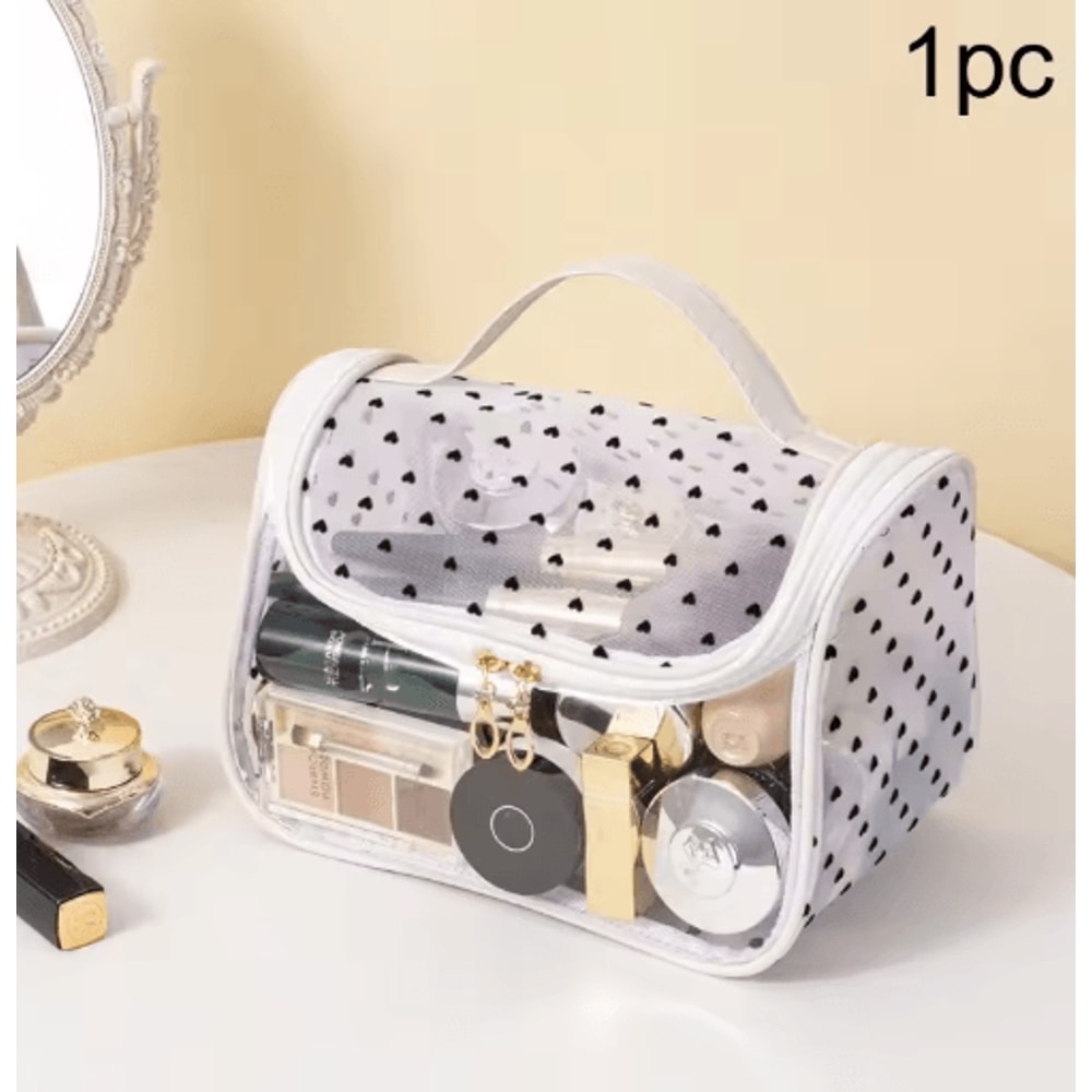 LargeCapacity Heart Mesh Makeup Bag Frosted Transparent Cosmetic Travel Pouch 3