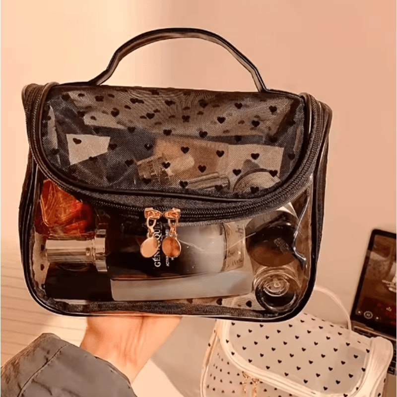LargeCapacity Heart Mesh Makeup Bag Frosted Transparent Cosmetic Travel Pouch 6