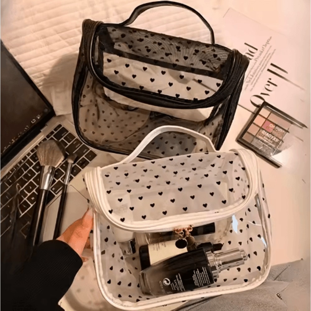 LargeCapacity Heart Mesh Makeup Bag Frosted Transparent Cosmetic Travel Pouch 8