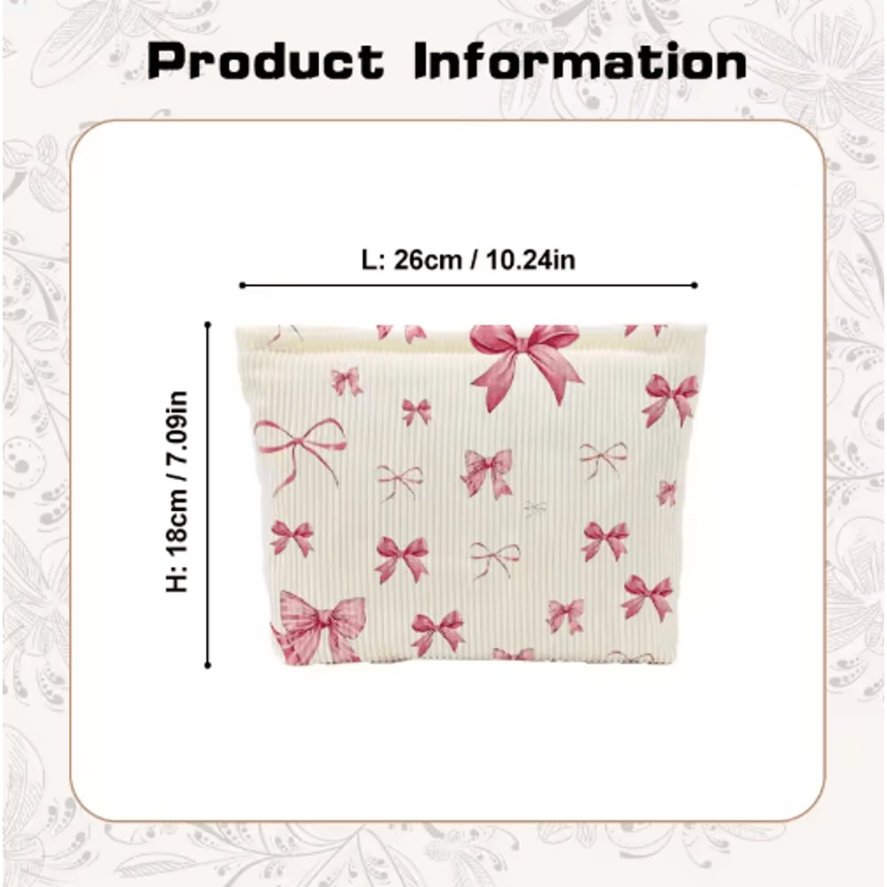 LargeCapacity Corduroy Cosmetic Bag Bow Print Makeup Toiletry Organizer 2