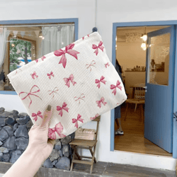 large-capacity corduroy cosmetic bag – bow print makeup & toiletry organizer