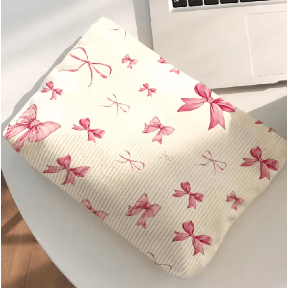 LargeCapacity Corduroy Cosmetic Bag Bow Print Makeup Toiletry Organizer 6