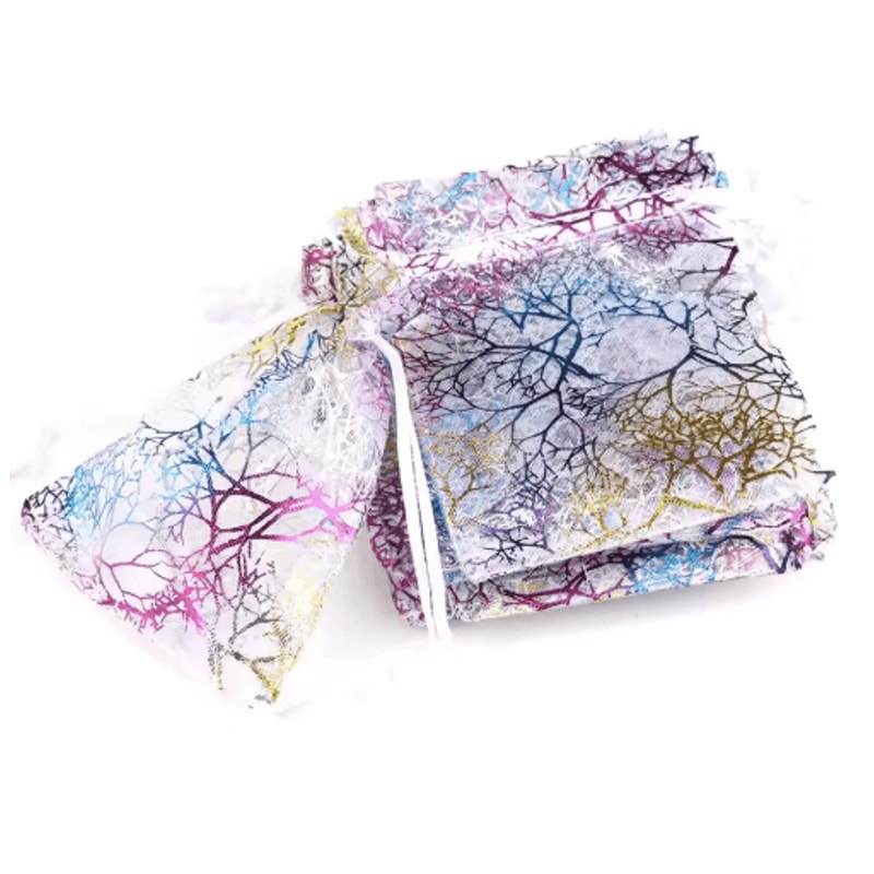 Organza Gift Bags With Drawstring Colorful Tree Print Jewelry Party Packaging 100pcs 2