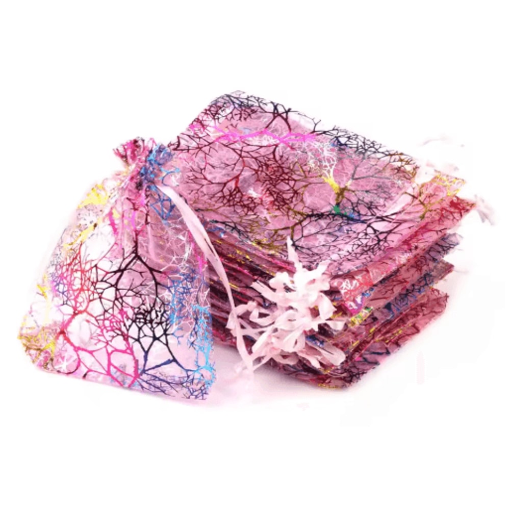 Organza Gift Bags With Drawstring Colorful Tree Print Jewelry Party Packaging 100pcs 3