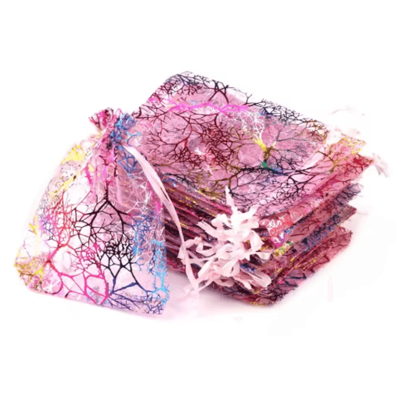 Organza Gift Bags With Drawstring Colorful Tree Print Jewelry Party Packaging 100pcs 3
