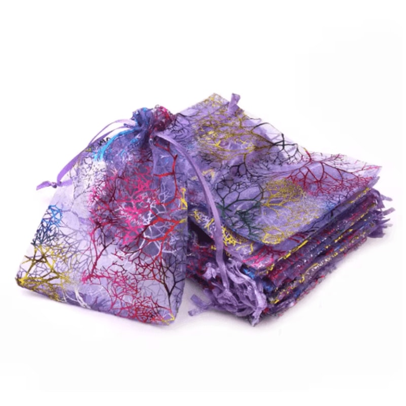 Organza Gift Bags With Drawstring Colorful Tree Print Jewelry Party Packaging 100pcs 4
